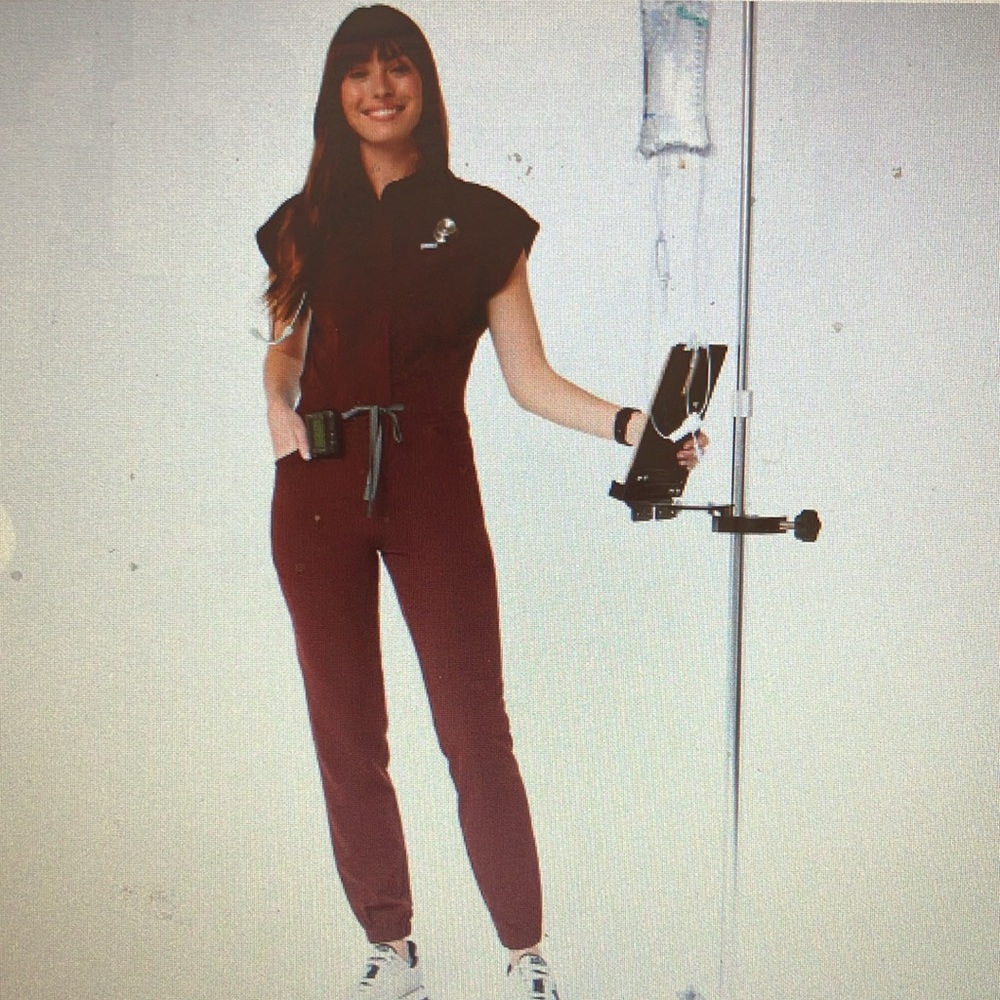 Figs Rafaela Cargo Jumpsuit XXS  Burgundy